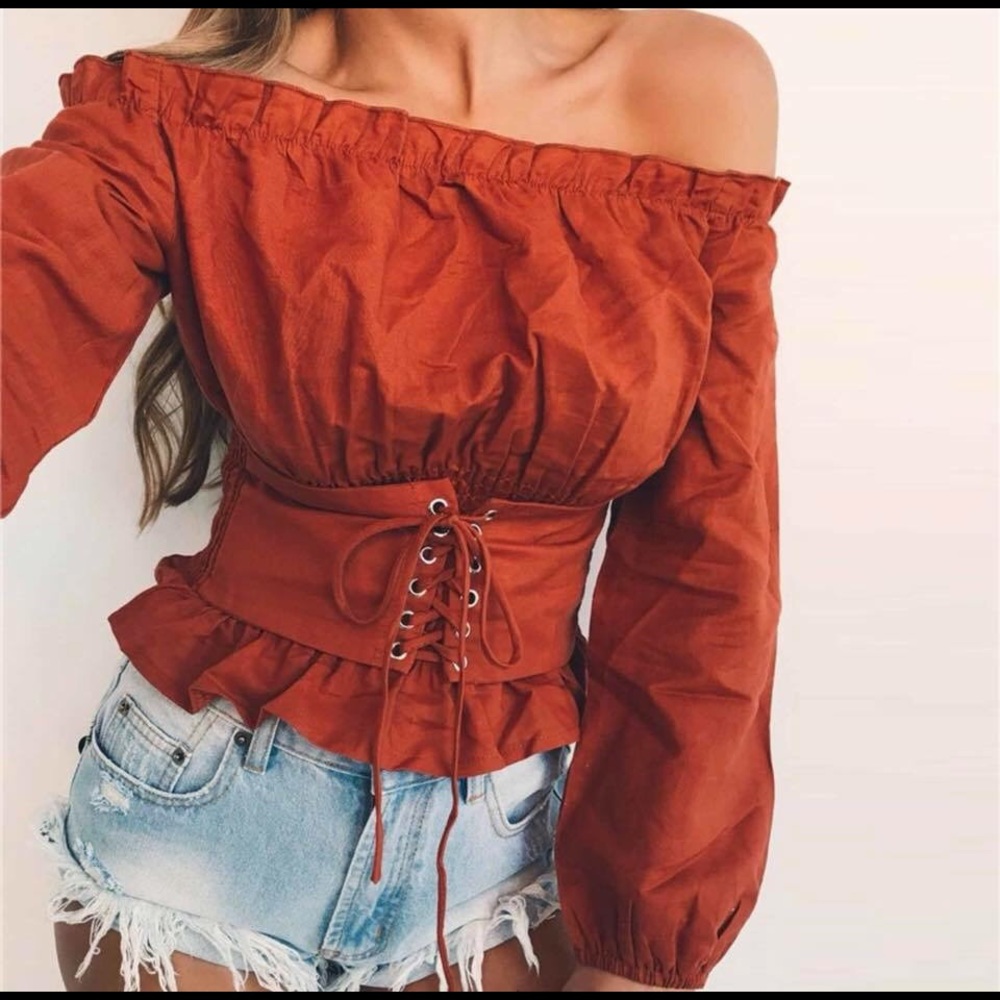 Off the shoulder crimson top